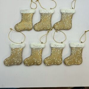 Gold and White Holiday Stocking Ornament set